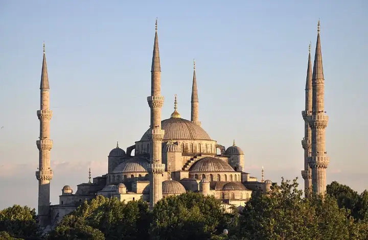 Exterior of Sultan Ahmed I Mosque in Istanbul, Turkey