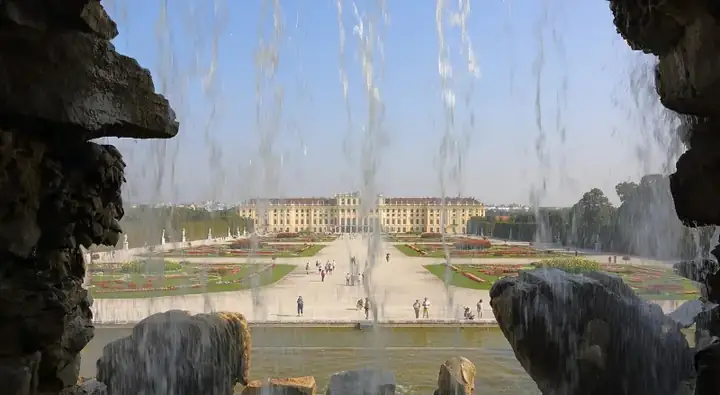 Schoenbrunn Palace as seen from Neptune Fountain, September