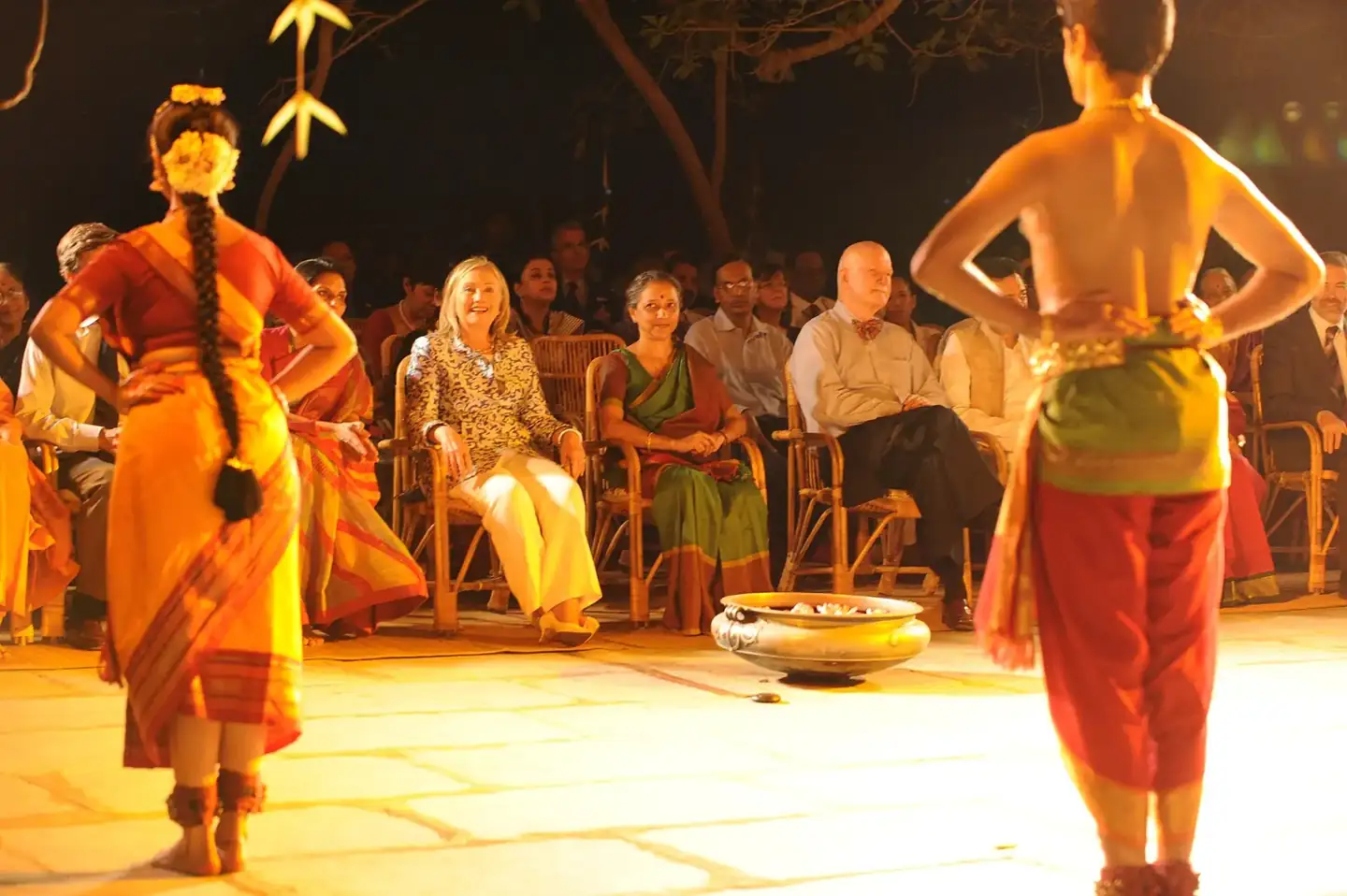 Secretary Clinton, Leela Samson, and Ambassador Burleigh Enjoy a Bharat Natyam Performance