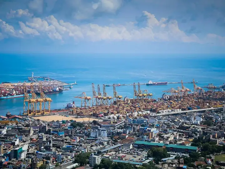 An ariel view of the Port of Colombo from the Lotus Tower