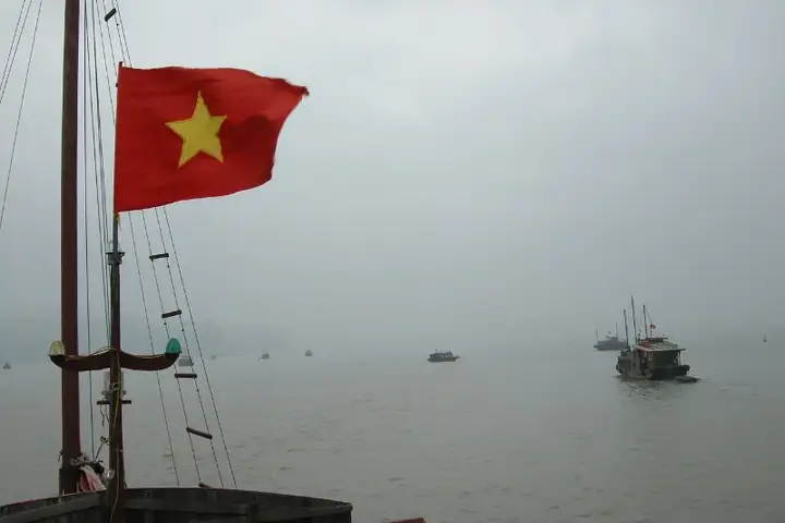 Vietnamese flag in Ha Long Bay, Vietnam