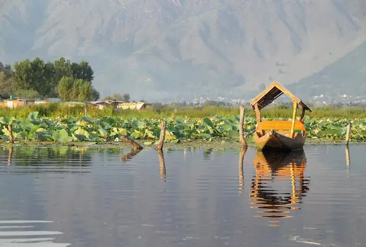 Empty shikara on Dal Lake, Srinagar, India