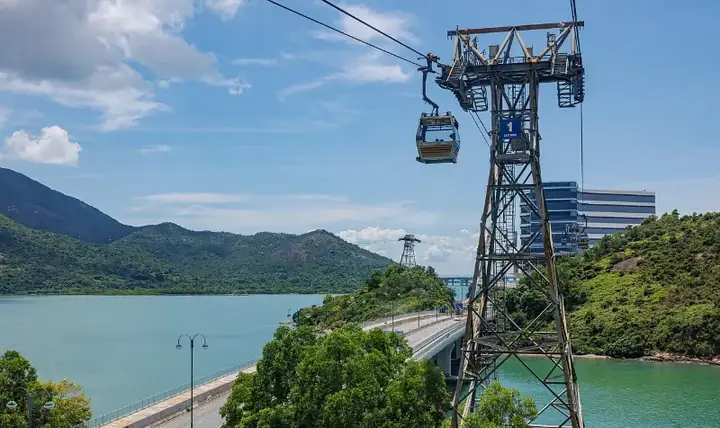 AT NGONG PING CABIE CAR SEE HONG KONG SKYLINE