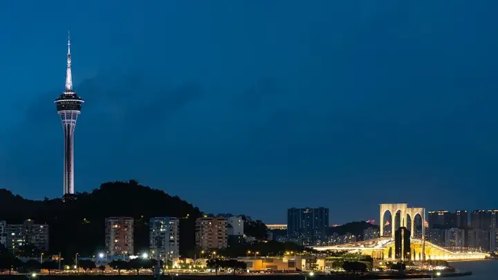 Macau Tower and Sai Van Bridge during Blue Hour