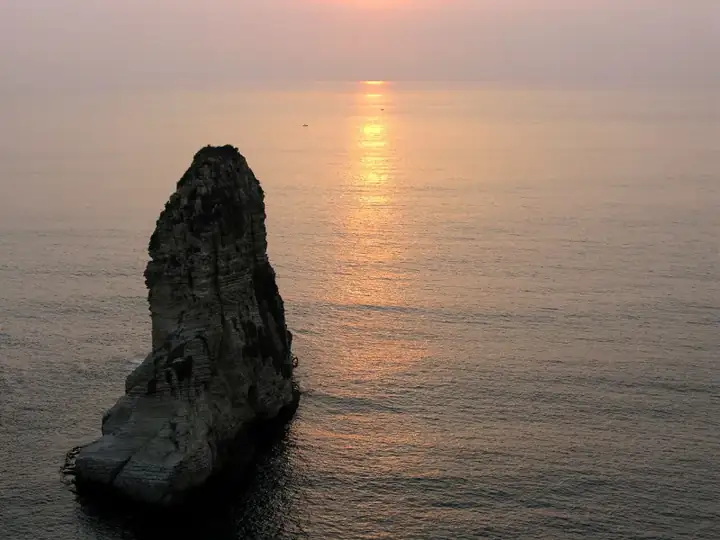 A sunset on the Mediterranean sea, Pigeon Rocks, Beirut, Lebanon