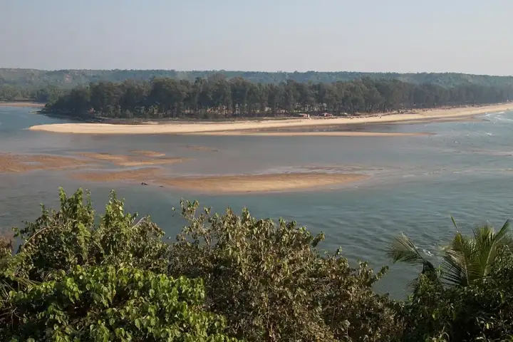 The Terekhol River and Querim Beach, panoramic view, Goa, India