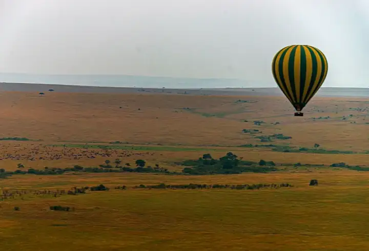 Balloon over Maasai Mara landscape, Kenya