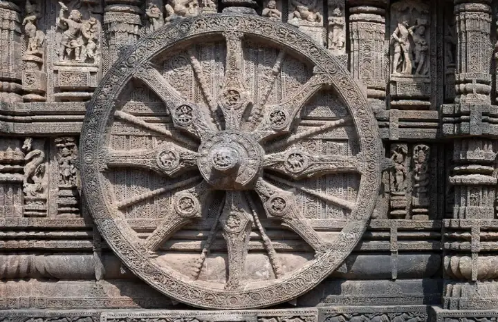 Wheel engraved in the century built Konark Sun Temple in Orissa, India
