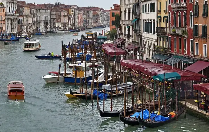 Rainy. The Grand Canal near the Rialto Bridge. Venice