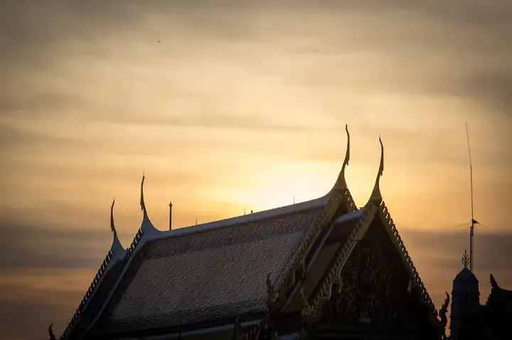 A roof of a building at the Grand Palace, Bangkok, sunrise