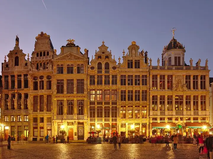 Grand Place 1-7 during civil twilight, Brussels